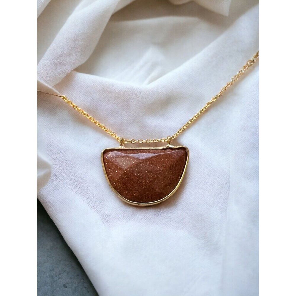 Beljoy Olivia Gold Chain Necklace with Sparkly Rust Colored Stone Pendant 18"